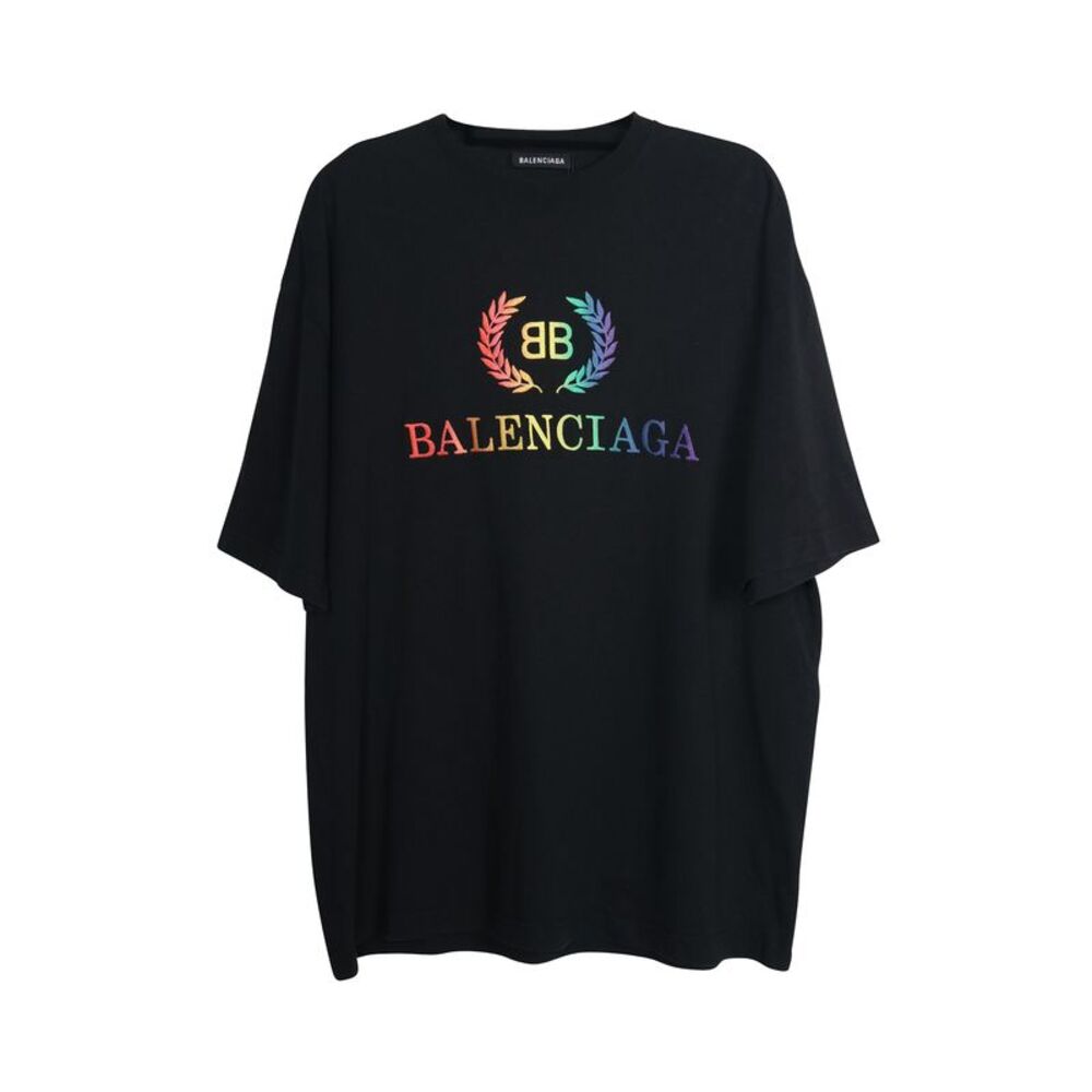 Balenciaga Rainbow Logo Tee in Black Cotton